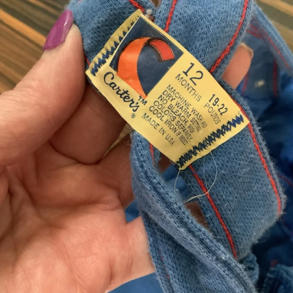 VTG Carters Baby Sz 12M Yacht Club Blue One Piece Romper Sunsuit Patriotic Stars